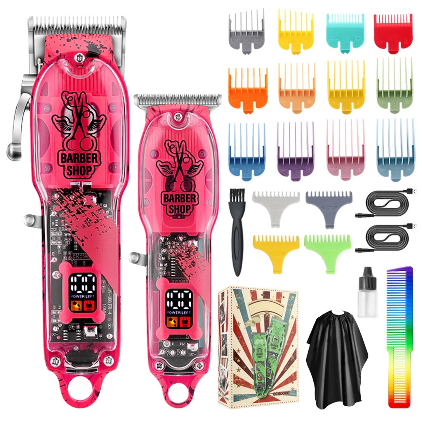 New Electric Hair Clippers Cordless Hair Trimmer Haircut Kit 16 Guide Combs Hair Trimming Styling Grooming Kit Barber Tool