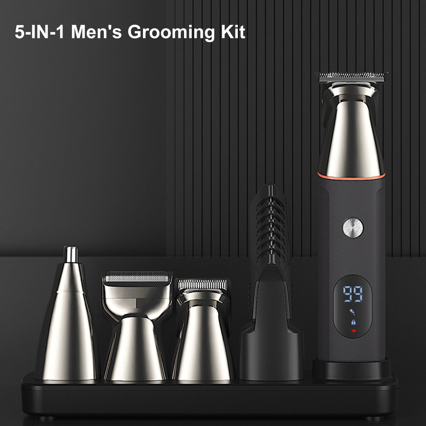 5 In 1 Men's Hair Clipper Set Electric Body Hair Trimmer Beard Shaver Nose Trimmer Haircut Kit Fully Washable USB Rechargeable