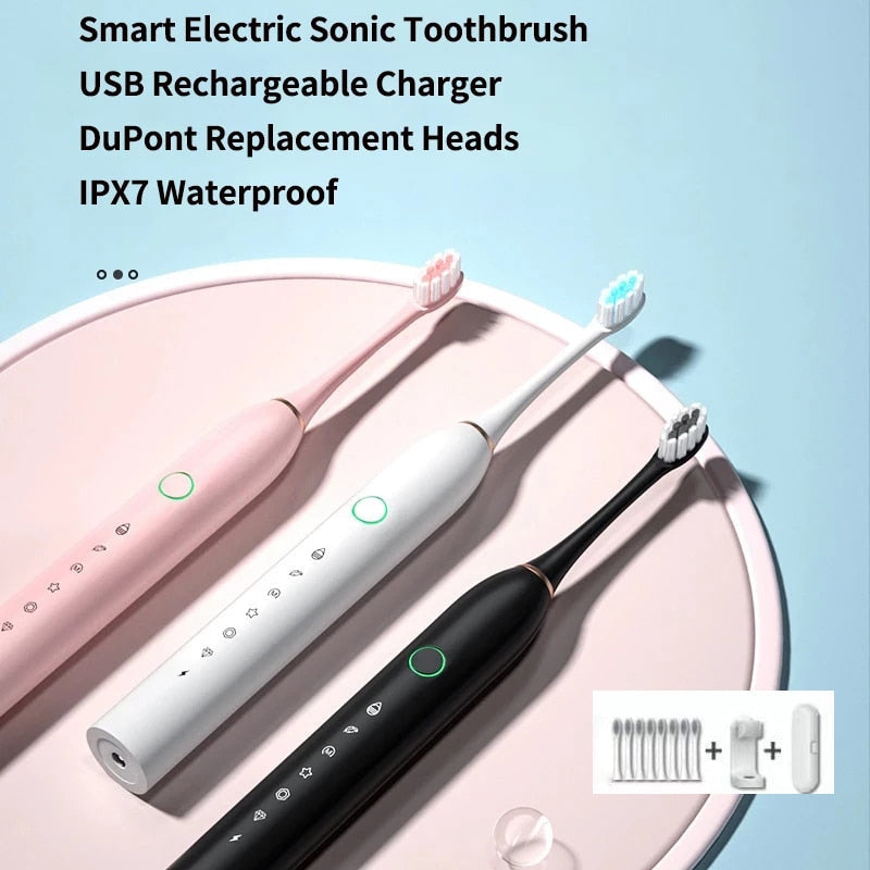 Smart Electric Sonic Toothbrush Rechargeable USB Electronic Teeth Brush IPX7 Waterproof Tooth Whitening Clean 4 Replacement Head