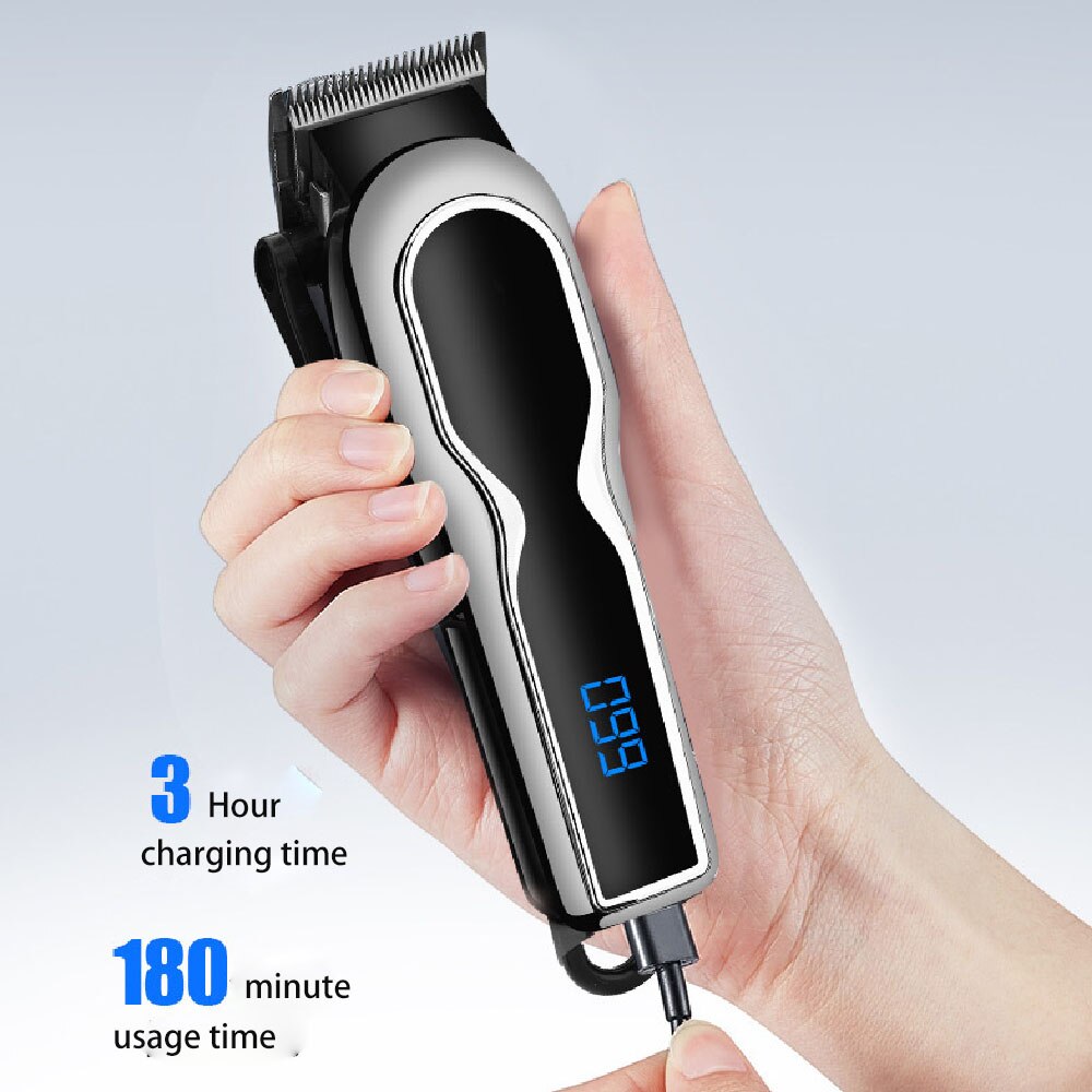 Professional Hair Clipper for Men's Electric Hair Trimmer USB Charge LCD Display Battery Power Adjustable Hair Cutting Machine