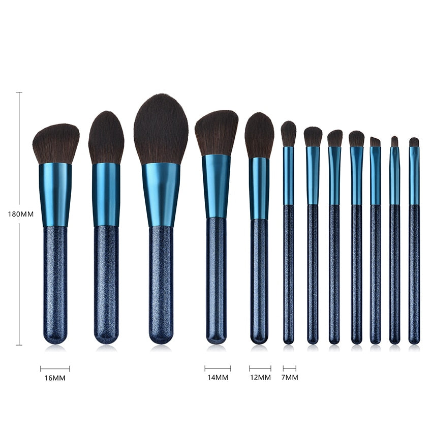 12pcs Blue Makeup Brushes Set Blush Eye Shadow Brush Nano Nylon Wool High End Professional Beauty Cosmetic Kit