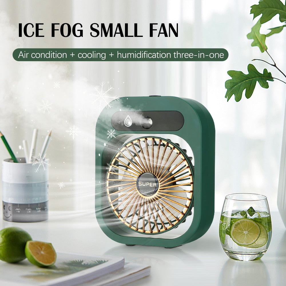 Portable Mist Fan USB Rechargeable Battery Desktop  Air Conditioning Water Spray Humidifier Moisturizing Cooling Fan 3 Speeds