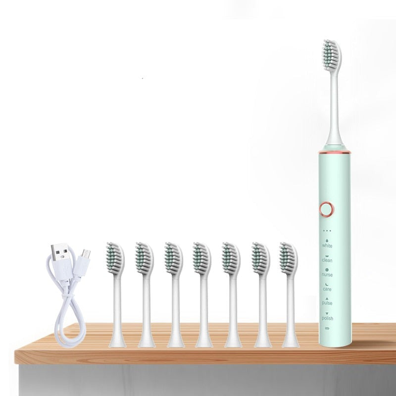 Fashion Ultrasonic Electric Toothbrush Rechargeable USB for Adults Sonic Automatic Tooth Brush Whitening Oral Hygiene 8 Replacement Head
