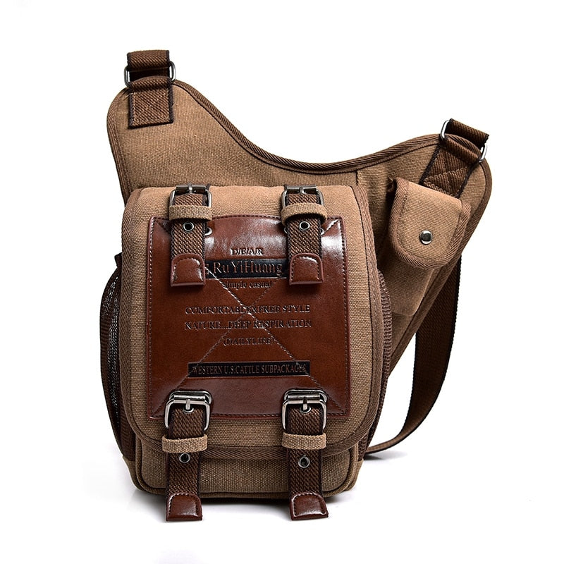 Men's Vintage Retro Style Canvas Leather Saddle Bag Satchel Shoulder Bag Messenger Bag Travel Motorcycle Bags for Men