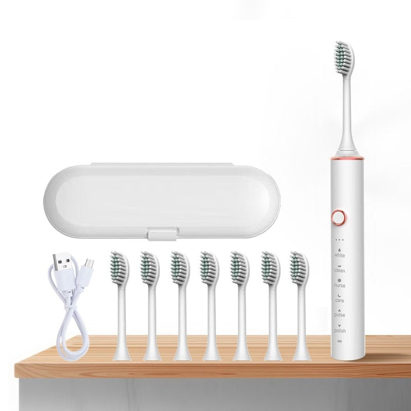 Ultrasonic Electric Toothbrush Set Rechargeable USB for Adults Sonic Automatic Tooth Brush Whitening Oral Hygiene 8 Replacement Head