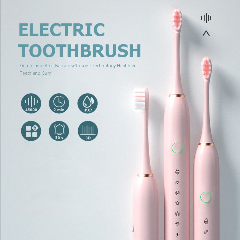 Smart Electric Sonic Toothbrush Rechargeable USB Electronic Teeth Brush IPX7 Waterproof Tooth Whitening Clean 8 Replacement Head