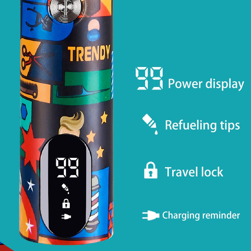 Professional Hair Clipper Barber Rechargeable Graffiti Electric Finish Cutting Machine Beard Trimmer Shaver Cordless Work