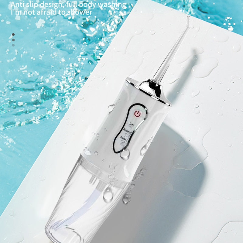 Portable Oral Irrigator Rechargeable USB Water Dental Flosser UV Sterilization 3 Modes Water Jet Floss Pick 220ml 4 Nozzle