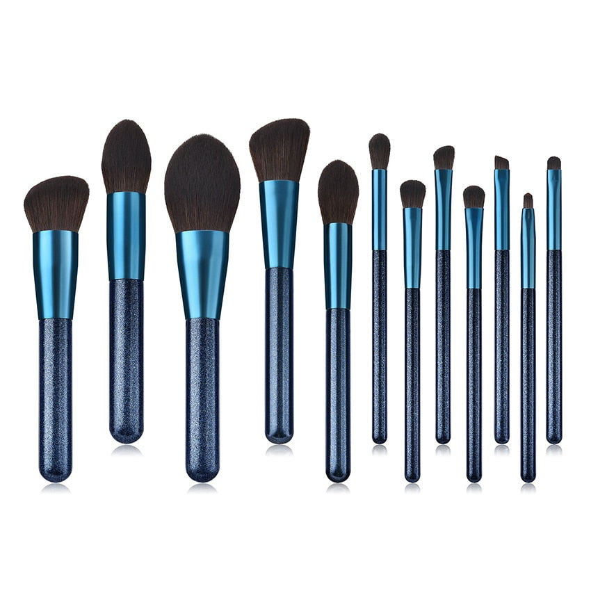 12pcs Blue Makeup Brushes Set Blush Eye Shadow Brush Nano Nylon Wool High End Professional Beauty Cosmetic Kit