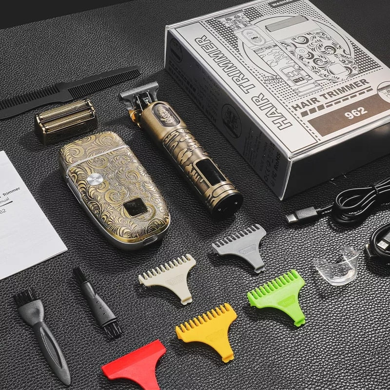 Professional Hair Clippers Set T Blade Hair Trimmer for Men Barber Electric Shavers Cordless Beard Razor Trimmer Kit