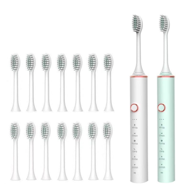 Ultrasonic Sonic Electric Toothbrush for Adults USB Rechargeable Waterproof Electric Teeth Tooth Brushes with 16 Replacement Heads