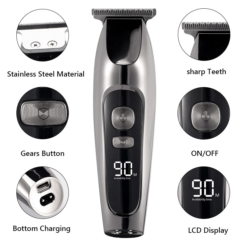 Professional Hair Clipper Men's Barber Beard Trimmer Rechargeable Hair Cutting Machine Ceramic Blade Low Noise Adult Kid Haircut