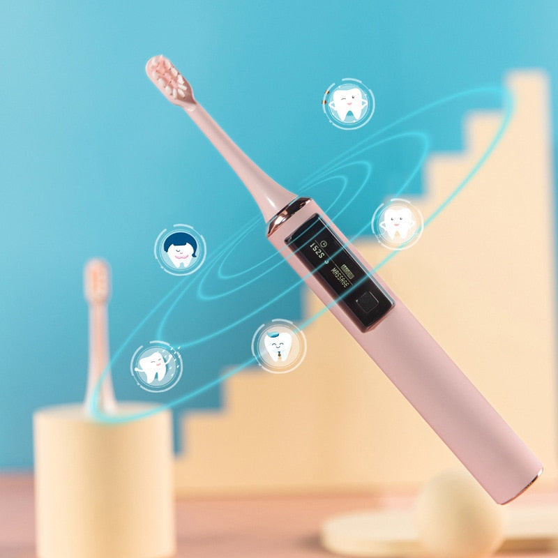 Ultrasonic Electric Toothbrush 5 Modes USB Rechargeable Adult Tooth Brushes Sonic Vibrating Deep Cleaning 3pcs Replacement Heads