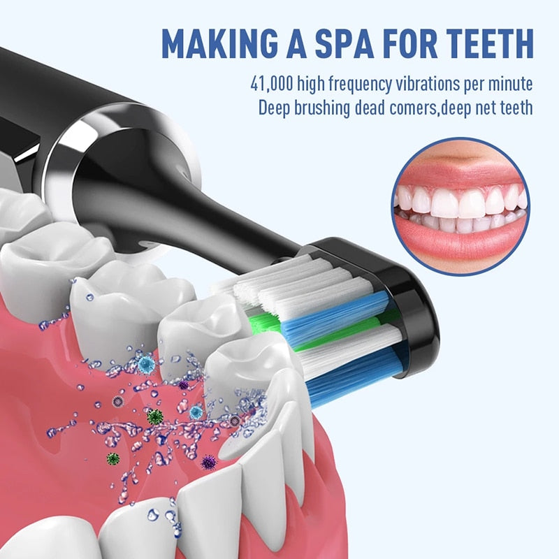 Ultrasonic Electric Toothbrush 5 Modes USB Rechargeable Adult Tooth Brushes Sonic Vibrating Deep Cleaning 3pcs Replacement Heads