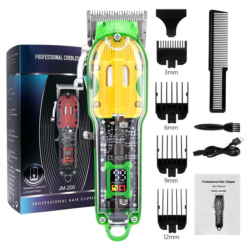Transparent Electric Trimmer Men Beard Trimming Professional Clippers USB Rechargeable Machine Hair Cutting Clippers Shaving