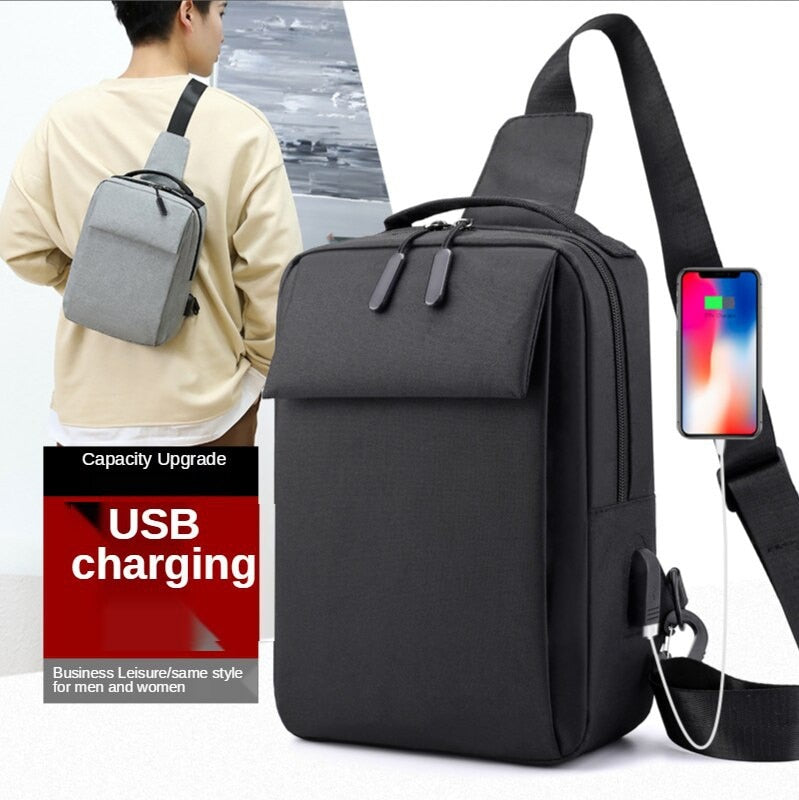 Men's Chest Pack Bag  Messenger Bag Single Shoulder Bag Korean Casual Sling Backpack Pure Color Simple Square Chest Bag