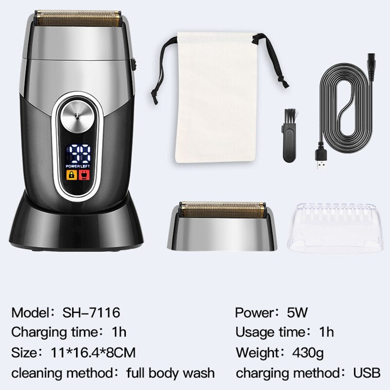 Powerful Electric Shaver for Men Reciprocating Two-head Electric Shaver Washable Rechargeable Shaver with Digital Display Base