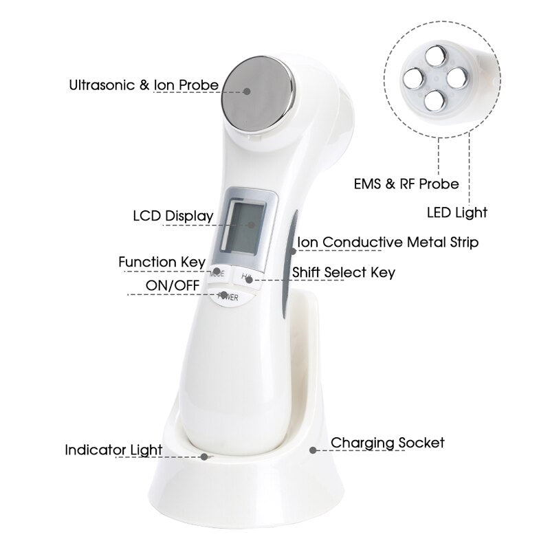 6 in1 LED RF Photon Facial Skin Lifting Rejuvenation Face Massage Machine EMS Ion Microcurrent Beauty Device