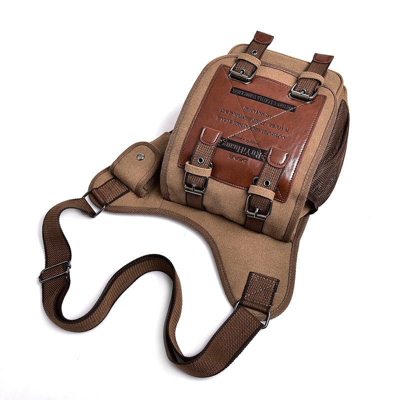Men's Vintage Retro Style Canvas Leather Saddle Bag Satchel Shoulder Bag Messenger Bag Travel Motorcycle Bags for Men