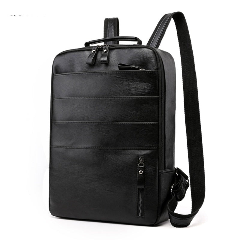Business Backpacks For Men Waterproof PU Leather Laptop Bag Large Capacity USB Charging Rucksack Male Fashion Bagpack