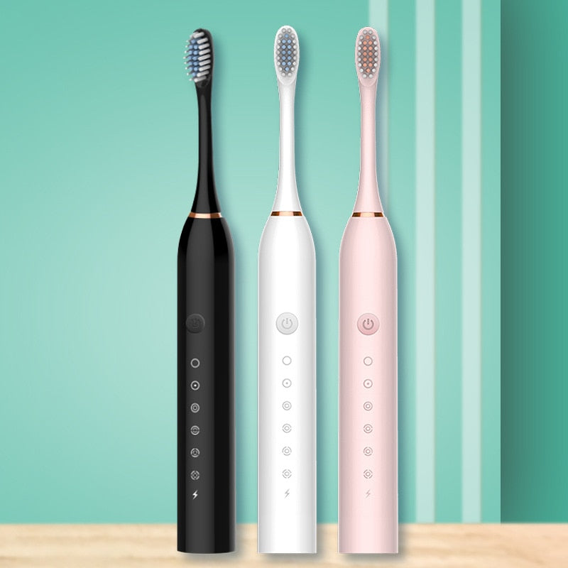 Ultrasonic Electric Toothbrush Rechargeable USB for Adults 6 Modes Sonic Electric Tooth Brush Teeth Whitening IPX7 Cleansing Heads