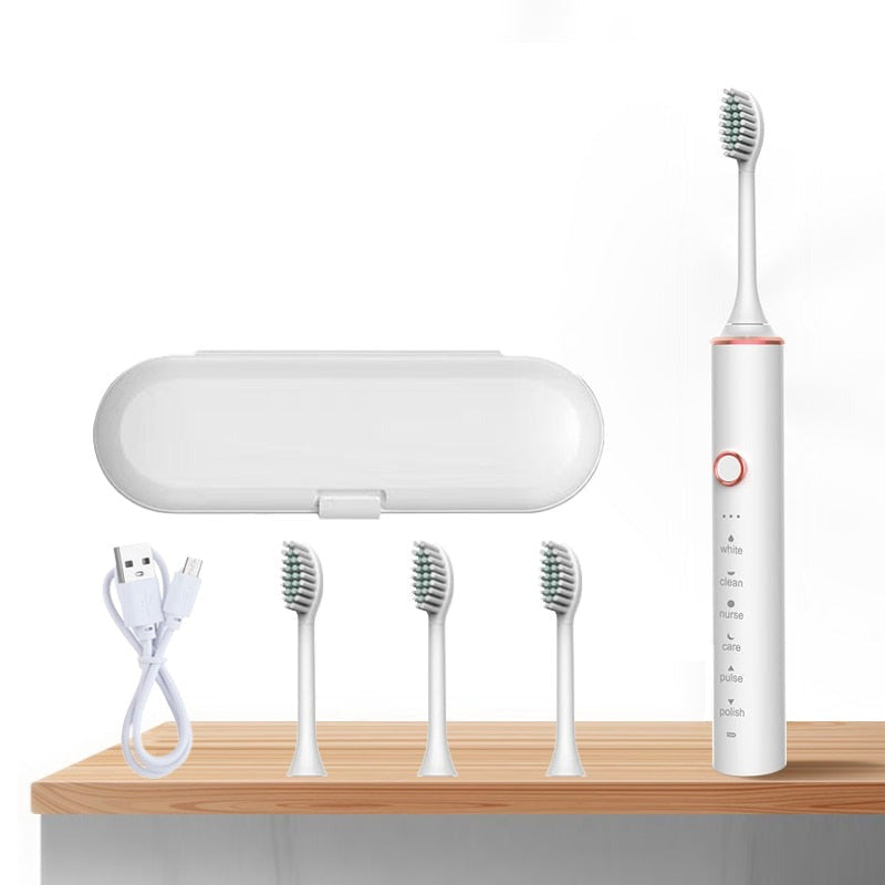 Ultrasonic Electric Toothbrush Rechargeable USB for Adults Sonic Automatic Tooth Brush Whitening Oral Hygiene 4 Replacement Head