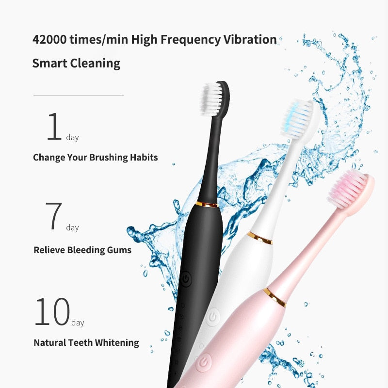 Ultrasonic Sonic Electric Toothbrush USB Charging Electronic Teeth Brush Adult Tooth Whitening 6 Mode IPX7 Waterproof with 8 Heads