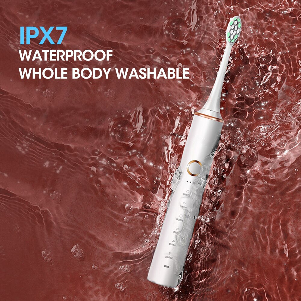 Sonic Electric Toothbrush Travel for Adults Dental Whitening Teeth Kit 6 Cleaning Modes 4pcs Tooth Brush Heads