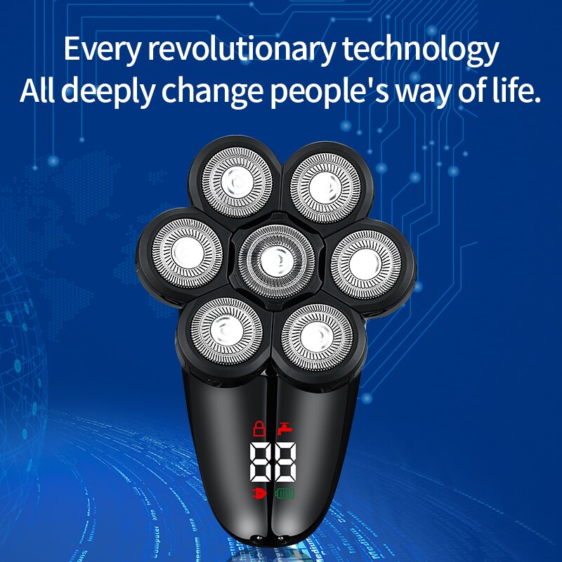 Men’s Electric Razor Cordless Beard Clipper Bald Head Shaver Sideburn Beard Trimmer Face Hair Shaving Machine Wet/Dry Use