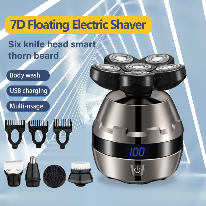 6-in-1 Electric Head Shaver for Bald Men Cordless Rechargeable LED Mens Electric Waterproof Wet Dry Razor Grooming Kit