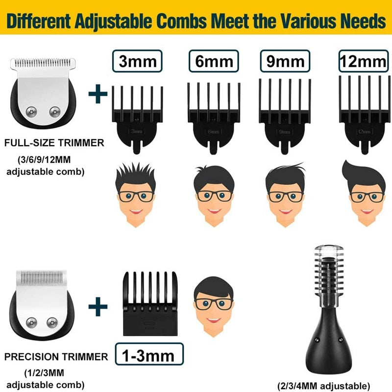 11in1 Multi Hair Trimmer Men Facial Beard Body Grooming Kits Electric Hair Clipper Nose Ear Trimer Rechargeable