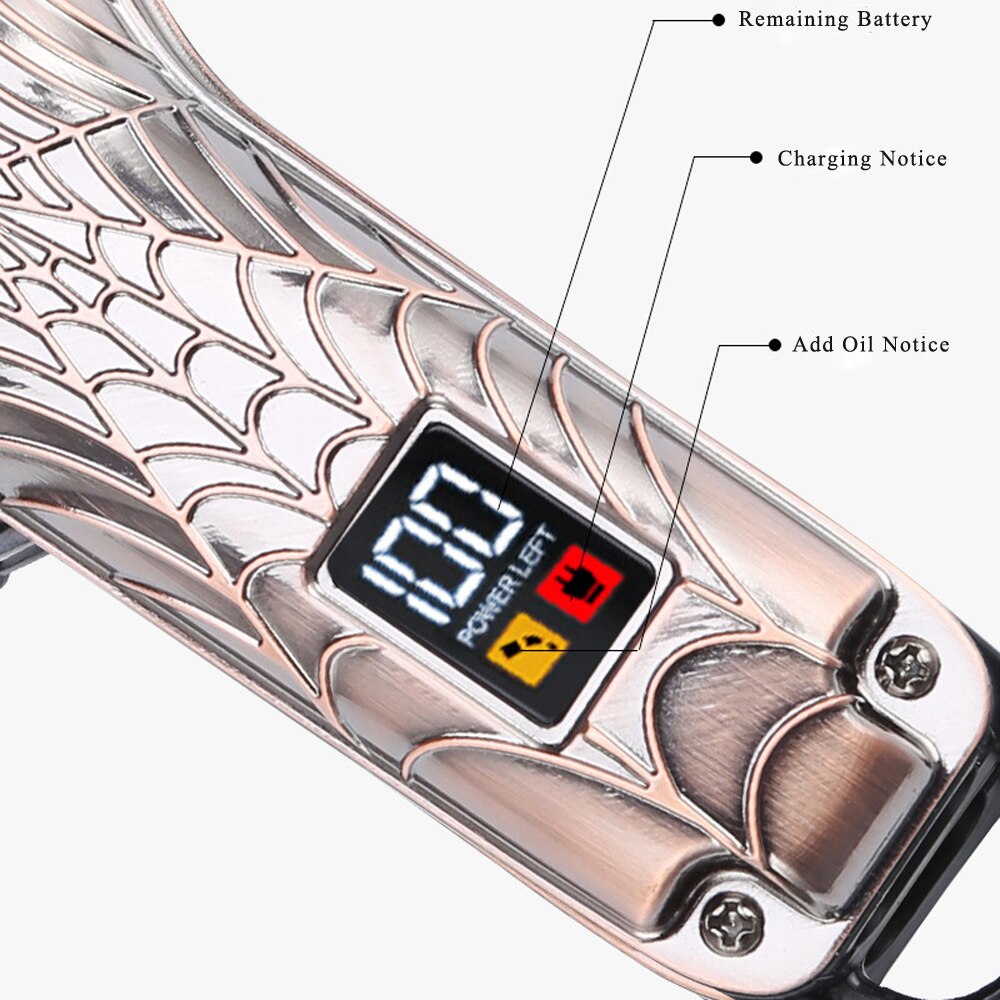 LCD Display Retro Skull Type Hair Clipper,Four Gears Titanium Alloy Blade Trimmer,2000mAh Metal Body Oil Head Haircut Machine