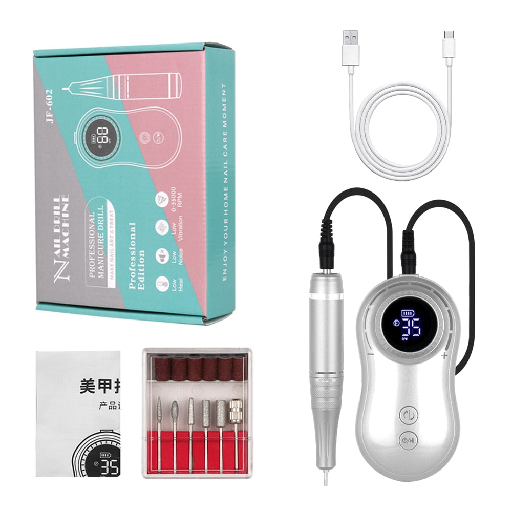 Professional Nail Drill Machine 35000RPM Speeds Rechargeable Manicure Pedicure Tools With LCD Display Nail File For Polish Nails
