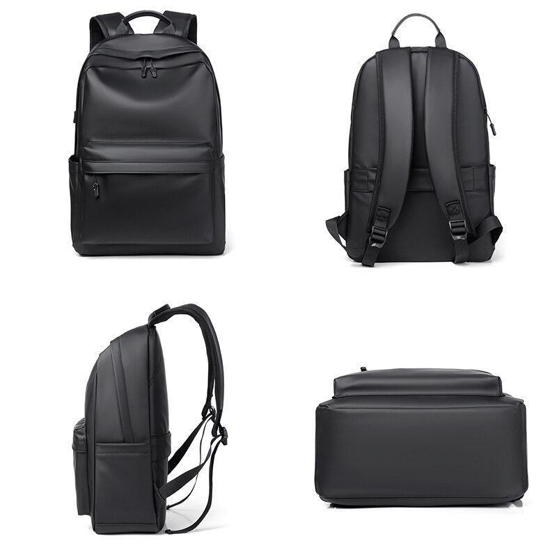 Backpack For Men PU Leather High Quality Business Travel Bag Solid Color Rucksack Unisex Simple Bagpack Holds 15.6 Inches Laptop