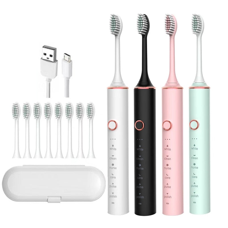 Ultrasonic Electric Toothbrush Set Rechargeable USB for Adults Sonic Automatic Tooth Brush Whitening Oral Hygiene 8 Replacement Head