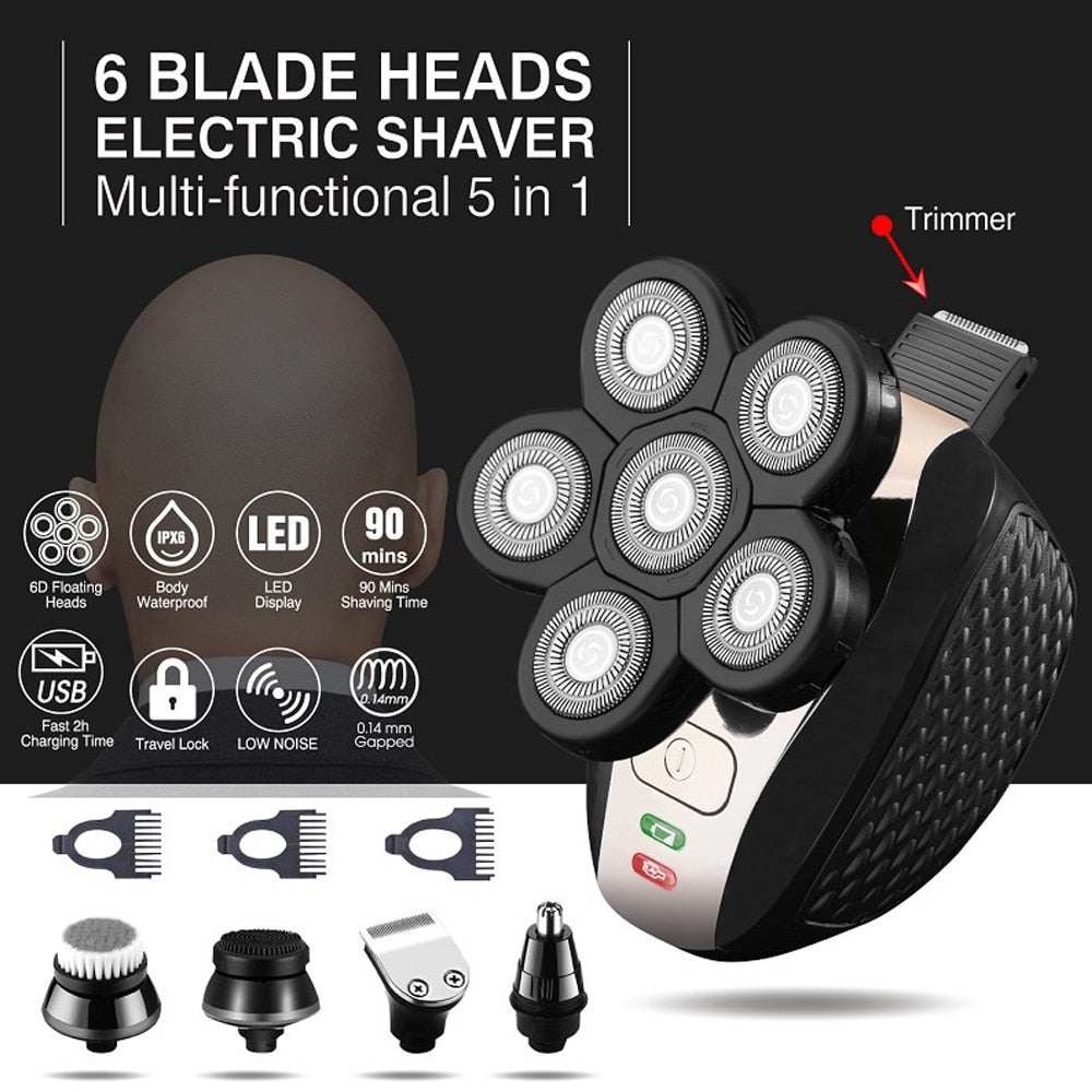 Multifunction Rechargeable Electric Men Electric Shaver 6D Floating Heads Bald Head Shaver for Men