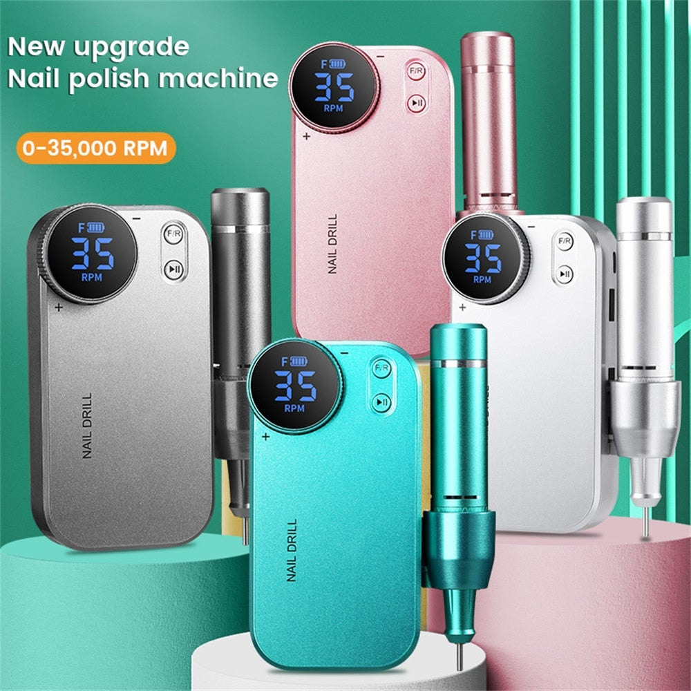 35000RPM Portable Electric Nail Drill Manicure Machine Acrylic Gel Polish Nails Sander Rechargeable Nail Polishing Tools Speed