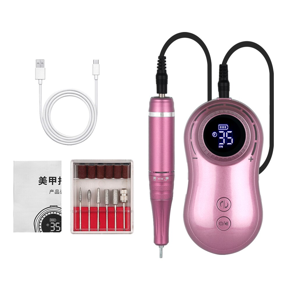 Professional Nail Drill Machine 35000RPM Speeds Rechargeable Manicure Pedicure Tools With LCD Display Nail File For Polish Nails