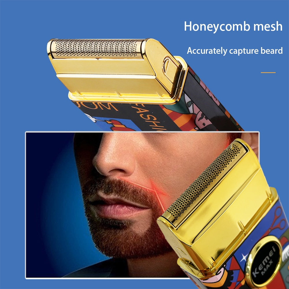 Titanium Double Foil Shaver Professional Barber Finishing Tool Reciprocating Random Graffiti Pattern Electric Men Razor