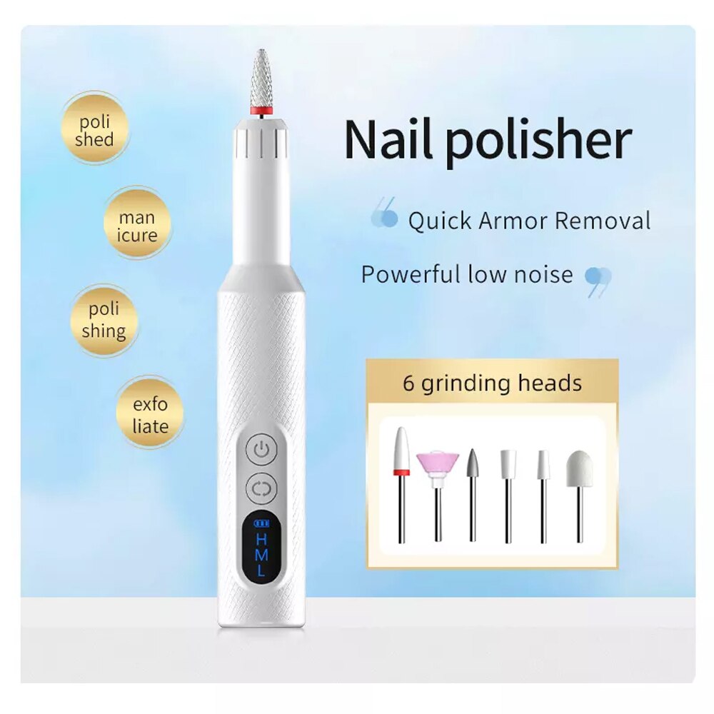Electric Nail Drill Machine with Charging Base Electric Nail Sander Cordless Rechargeable Manicure Pedicure Set Nail Art Tools
