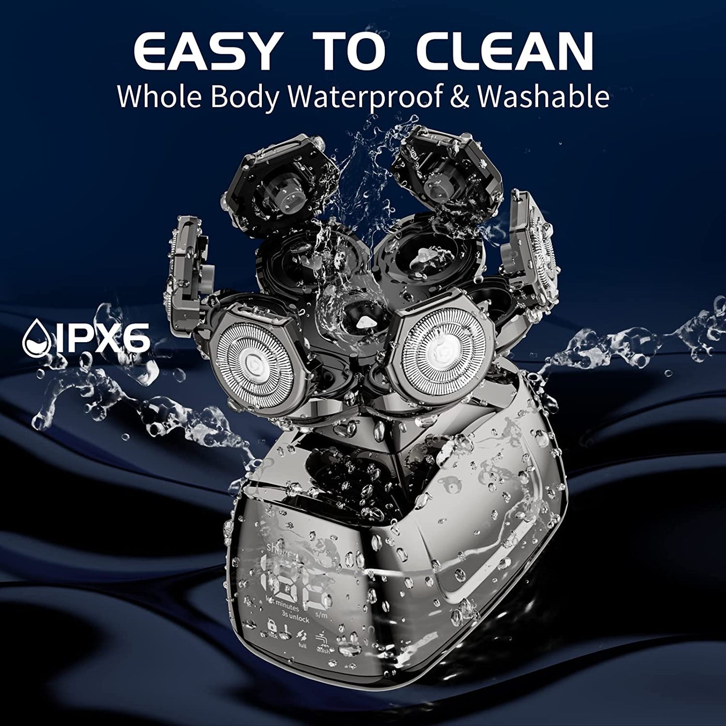 7D Head Shaver Electric Razor for Men 6 In 1 Grooming Head Shaver Trimmer Waterproof Wet/Dry Shavers LED Display Cordless Razor