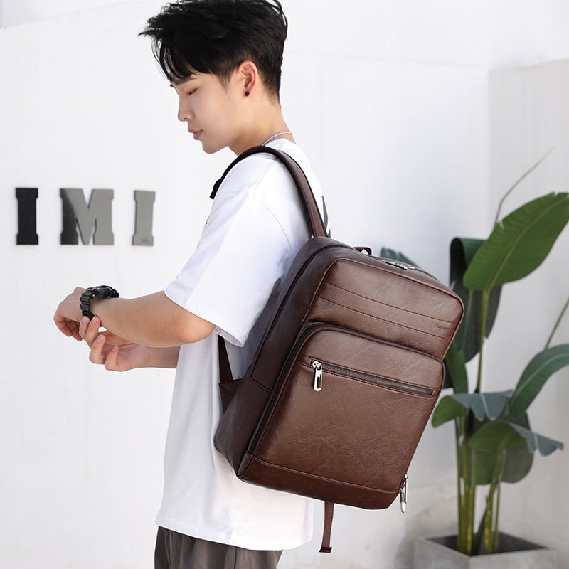 Multifunctional Backpack For Men High-quality PU Leather Laptop Backbag Luxury Waterproof Portable Travel Bag For Male