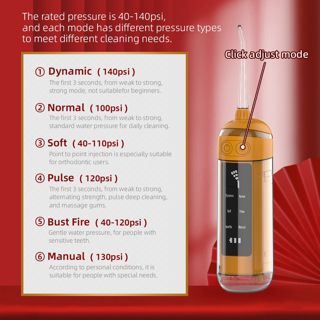 Pull-out Water Dental Flosser Oral Irrigator Rechargeable 180ML Tank Large Screen Portable Water Jet Floss Pick 6speed for Teeth