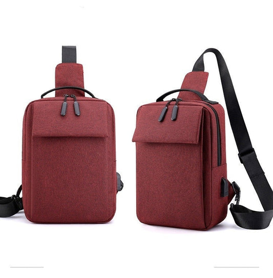 Men's Chest Pack Bag  Messenger Bag Single Shoulder Bag Korean Casual Sling Backpack Pure Color Simple Square Chest Bag