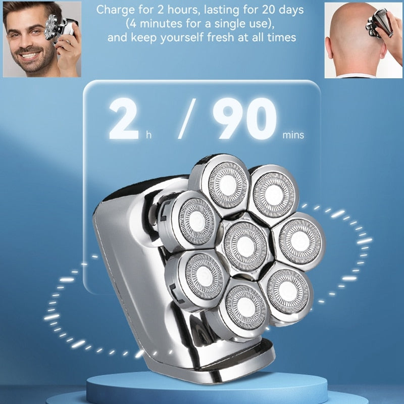 8 Head Wet Dry Electric Shaver for Men Washable Beard Electric Razor Head Bald Shaving Machine Rechargeable