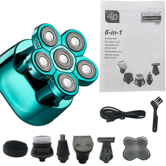 Electric Shaver Razor for Men Bald Head Shaving Machine Beard Hair Trimmer Rechargeable LED Display IPX6 Waterproof 6 In 1 Kit