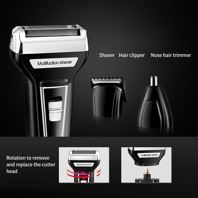 3In1 Kit Electric Shaver Beard Trimmer Shaving Machine for Men Shaver Rechargeable Electric Razor Nose Hair Trimmer for Men