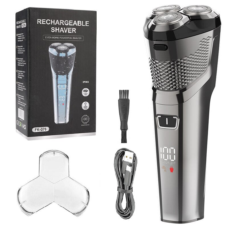 Cordless Wet Dry Electric Shaver for Men Beard Electric Razor Facial Powerful Rotary Shaving Machine Rechargeable