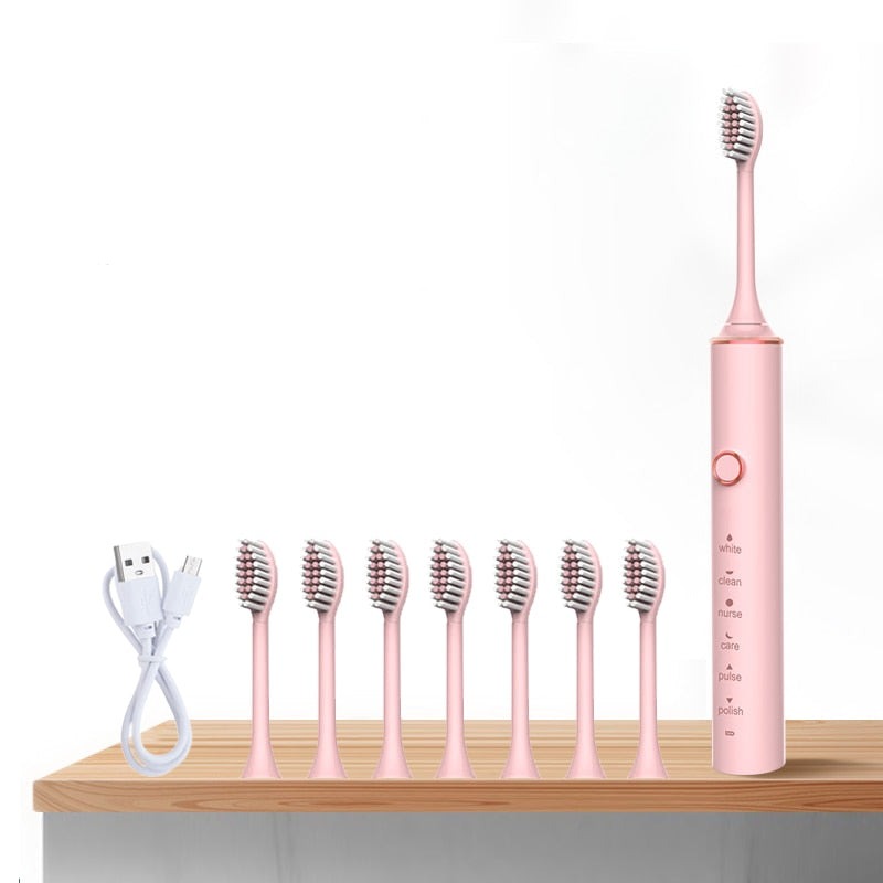 Fashion Ultrasonic Electric Toothbrush Rechargeable USB for Adults Sonic Automatic Tooth Brush Whitening Oral Hygiene 8 Replacement Head