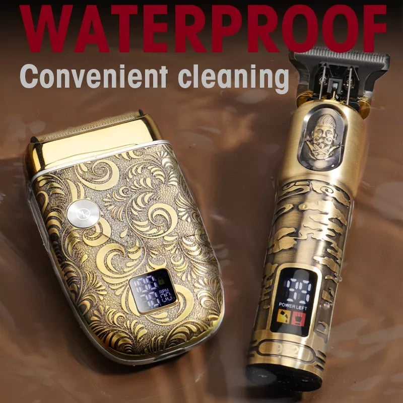 Professional Hair Clippers Set T Blade Hair Trimmer for Men Barber Electric Shavers Cordless Beard Razor Trimmer Kit